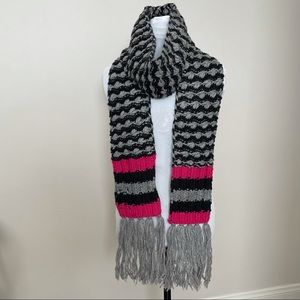 River Island Warm Knitted Winter Scarf Grey Black and Pink